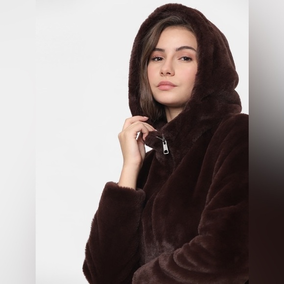 Vero Moda brown faux fur hooded jacket - Picture 9 of 9